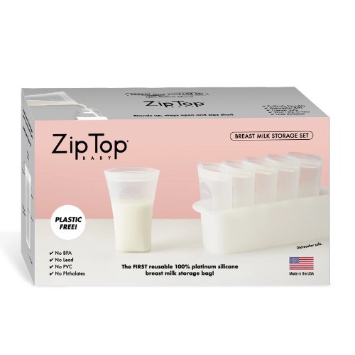 Zip Top - Contenants en silicone pour lait maternel + plateau de congélation